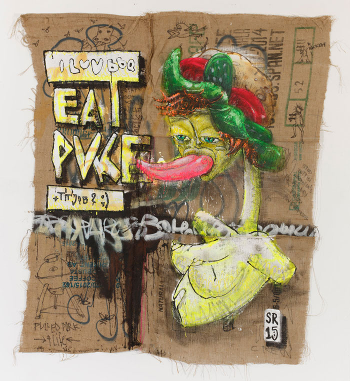 ILoveBBQ - Eat Puke + Tit Job - Sigurd Roscher 2015 - mixed media auf Jute